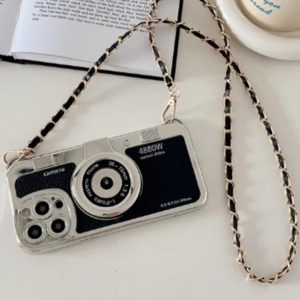 Chic Retro Camera Case for iPhone Emily in Paris Inspired, with Lanyard Leather